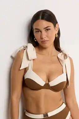 Wehkamp JOSH V voorgevormde beugel bikinitop Kalila bruin/ecru aanbieding
