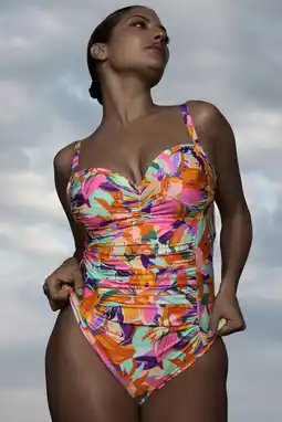 Wehkamp PrimaDonna corrigerend halter badpak Varadeo rood/oranje/turquoise aanbieding