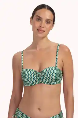 Wehkamp Cyell voorgevormde strapless bandeau bikinitop Groovy Graphic groen/ivoor/goud aanbieding