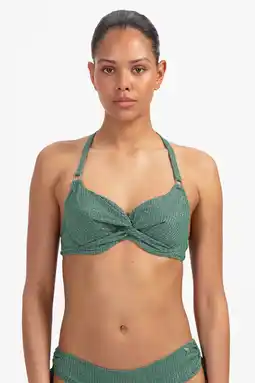 Wehkamp Beachlife niet-voorgevormde halter bikinitop met lurex en textuur groen aanbieding