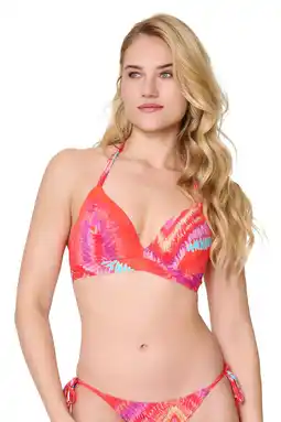 Wehkamp LingaDore voorgevormde triangel bikinitop koraalrood/turquoise aanbieding