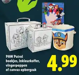 Lidl PAW Patrol boekjes, inkleurkoffer, vingerpoppen of canvas opbergzak aanbieding