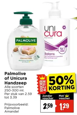 Vomar Voordeelmarkt Alle Palmolive of Unicura Handzeep aanbieding