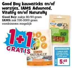 Boon`s Markt Good Boy kauwsticks en/of worstjes, IAMS Advanced, Vitality en/of Naturally aanbieding