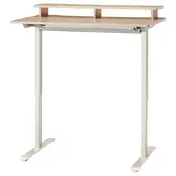 IKEA Hoog verstelbaar bureau met houten blad, witte poten en plank aanbieding