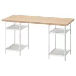 IKEA Lagkapten werktafel: licht houten blad, wit metalen poten met gaasplanken aanbieding
