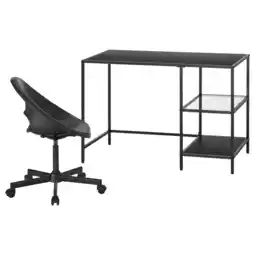 IKEA VittsjÖ / eldberget Bureau en stoel, zwartbruin/donkergrijs zwart aanbieding