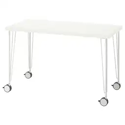 IKEA Een lagkapten wit bureau met haarspeldpoten en wielen aanbieding