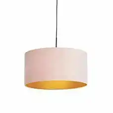 Lampenlicht.nl Hanglamp met velours kap roze met goud 50 cm - Combi aanbieding