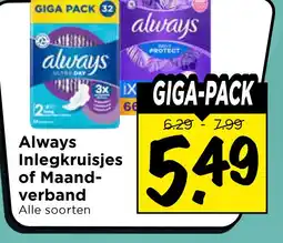 Vomar Voordeelmarkt Always Inlegkruisjes of Maand- verband aanbieding