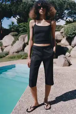 Wehkamp Mango slim fit capribroek met linnen - zwart aanbieding