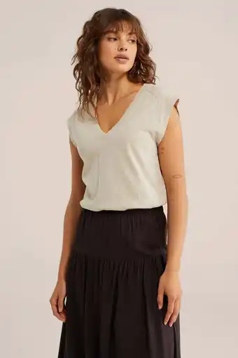 Wehkamp WE Fashion T-shirt met linnen beige aanbieding