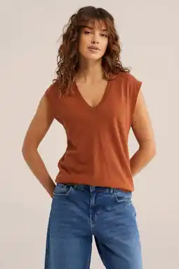 Wehkamp WE Fashion T-shirt met linnen roodbruin aanbieding