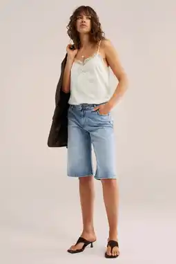 Wehkamp WE Fashion Blue Ridge wide leg regularwaist bermuda short medium blue denim aanbieding