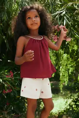 Wehkamp Mango Kids gebloemde denim short met borduursels - ecru aanbieding