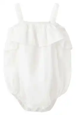 Wehkamp Mango Kids katoenen gebloemde romper met ruches - wit aanbieding