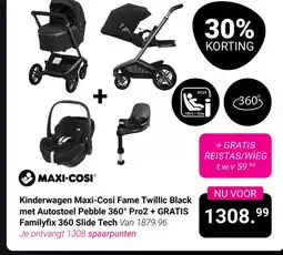Van Asten BabySuperstore Kinderwagen Maxi-Cosi Fame Twillic Black met Autostoel Pebble 360° Pro2 + GRATIS Familyfix 360 Slide Tech aanbieding