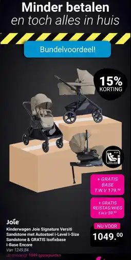 Van Asten BabySuperstore Kinderwagen Joie Signature Versiti Sandstone met Autostoel i-Level I-Size Sandstone & Gratis Isofixbase i-Base Encore aanbieding