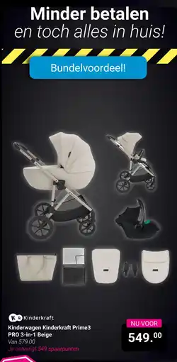 Van Asten BabySuperstore Kinderwagen Kinderkraft Prime3 Pro 3-in-1 Beige aanbieding