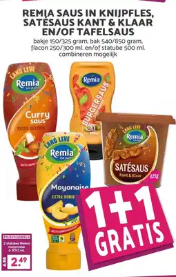 Coop Remia saus in knijpfles, satesaus kant & klaar en/of tafelsaus aanbieding