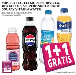 Coop 7UP, CRYSTAL CLEAR, PEPSI, RIVELLA, ROYAL CLUB, SISI ZERO SUGAR EN/OF SOURCY VITAMIN WATER aanbieding