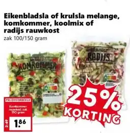 Coop Eikenbladsla of krulsla melange, komkommer, koolmix of radijs rauwkost aanbieding