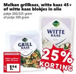 Coop Melkan grillkaas, witte kaas 45+ of witte kaas blokjes in olie aanbieding