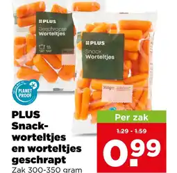 PLUS Plus snack worteltjes en worteltjes geschrapt aanbieding