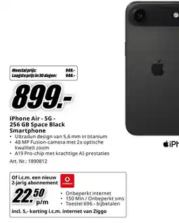 MediaMarkt iPhone Air-5G - 256 GB Space Black Smartphone aanbieding