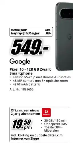 MediaMarkt Google Pixel 10-128 GB Zwart Smartphone aanbieding