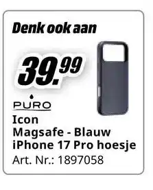 MediaMarkt PURO Icon Magsafe - Blauw iPhone 17 Pro hoesje aanbieding