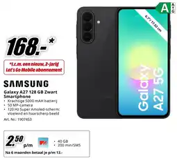 MediaMarkt SAMSUNG Galaxy A27 128 GB Zwart Smartphone aanbieding
