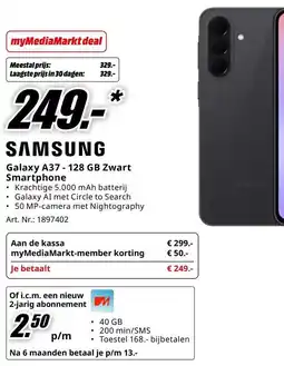MediaMarkt SAMSUNG Galaxy A37 - 128 GB Zwart Smartphone aanbieding