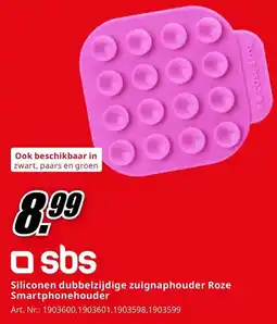 MediaMarkt sbs Siliconen Dubbelzijdige Zuignaphouder Roze Smartphonehouder aanbieding