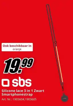 MediaMarkt sbs Silicone Lace 3 in 1 Zwart Smartphonestrap aanbieding