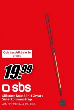 MediaMarkt sbs Silicone lace 3 in 1 Zwart Smartphonestrap aanbieding
