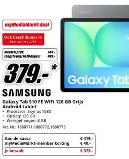 MediaMarkt SAMSUNG Galaxy Tab S10 FE WiFi 128 GB Grijs Android tablet aanbieding
