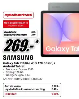MediaMarkt SAMSUNG Galaxy Tab S10 lite WiFi 128 GB Grijs Android Tablet aanbieding