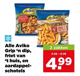 PLUS Alle aviko grip 'n dip, friet van 't huis, en aardappel- schotels aanbieding