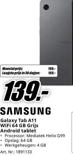 MediaMarkt SAMSUNG Galaxy Tab A11 WiFi 64 GB Grijs Android tablet aanbieding