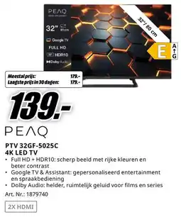 MediaMarkt PEAQ PTV 32GF-5025C 4K LED TV aanbieding