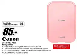 MediaMarkt Canon Zoemini 2 Roze Fotoprinter aanbieding