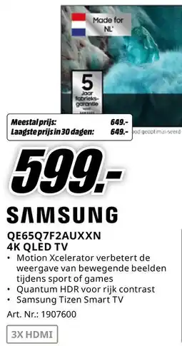 MediaMarkt SAMSUNG QE65Q7F2AUXXN 4K QLED TV aanbieding