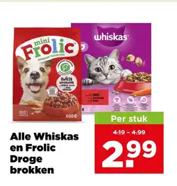 PLUS Alle whiskas en frolic droge brokken aanbieding