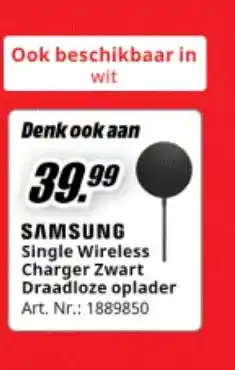 MediaMarkt SAMSUNG Single Wireless Charger Zwart Draadloze oplader aanbieding