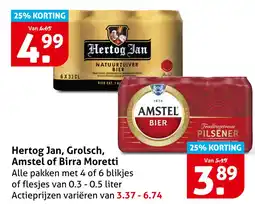 Hoogvliet Hertog Jan, Grolsch, Amstel of Birra Moretti aanbieding
