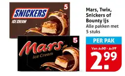 Hoogvliet Mars, twix, snickers of bounty ijs aanbieding