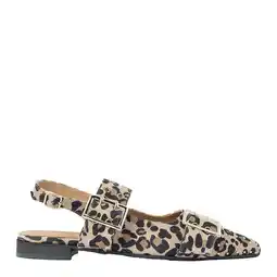 Wehkamp Babouche suède leren slingback loafers met panterprint beige/zwart aanbieding