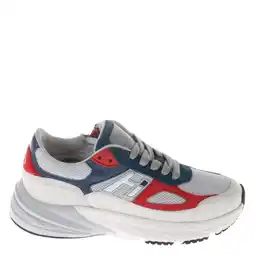 Wehkamp Hip leren sneakers grijs/rood/donkerblauw aanbieding