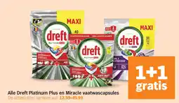 Albert Heijn Alle Dreft Platinum Plus en Miracle vaatwascapsules aanbieding